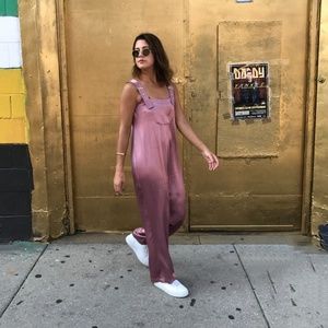 Second Skin Overalls Satin Overalls in Dusty Rose